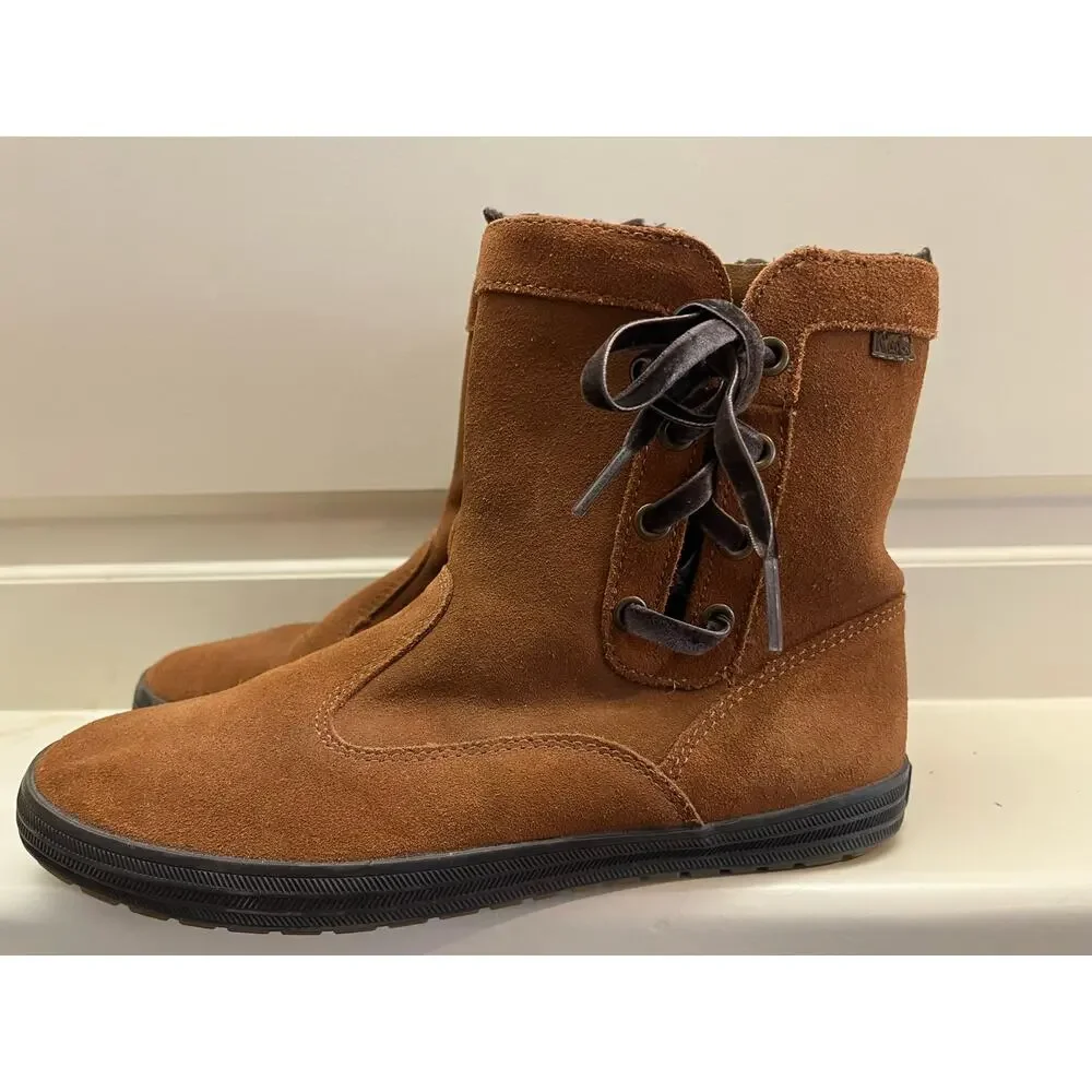 Keds Women's Brown Suede Leather Ankle Bootie 7.5 Fall Winter Casual Rubber Sole
